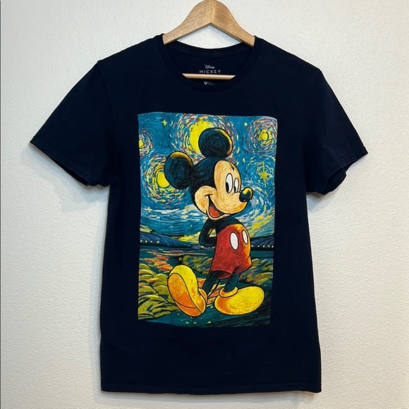 Disney Tops - Disney Mickey Mouse Van Gogh Starry Night Sketch Design Graphic Tee